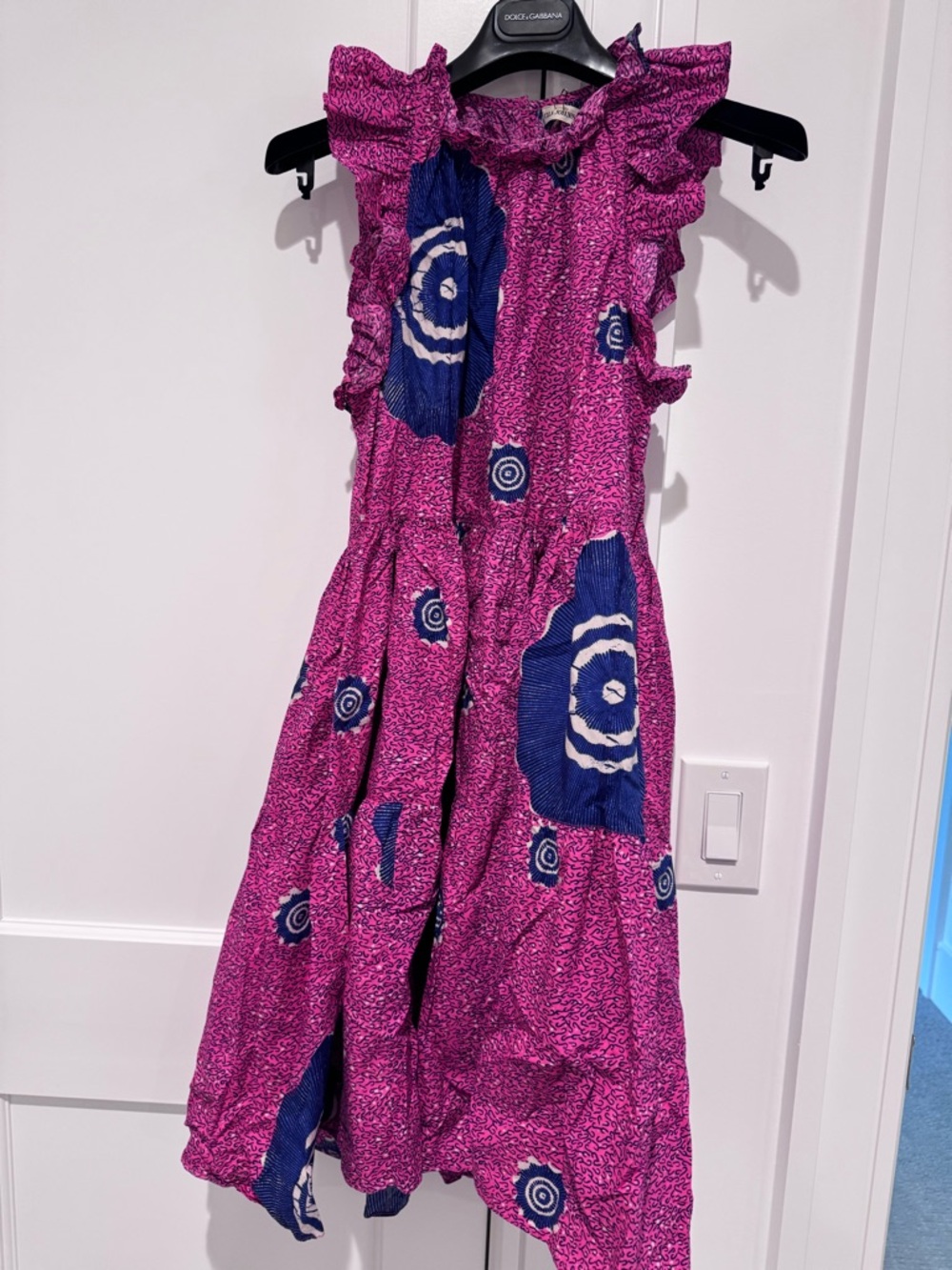 Ulla Johnson dress. Size 6. Ruffled Sleeveless Dress in Magenta with Navy.